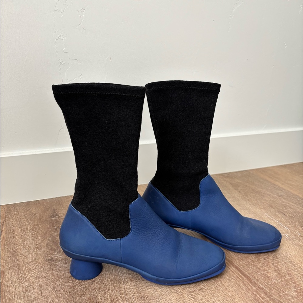 Camper blue and black sock boots